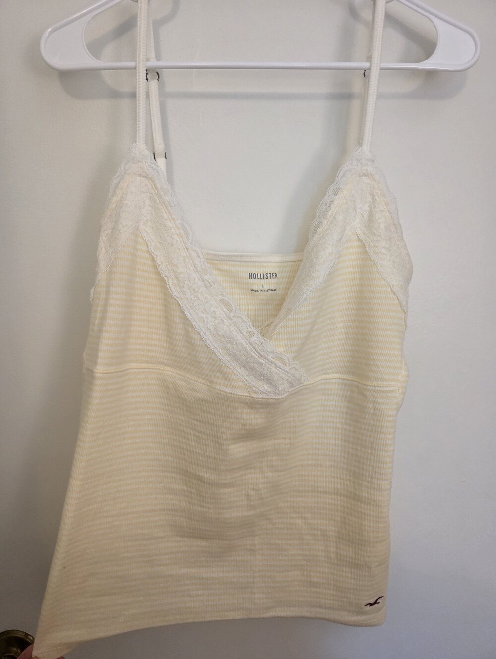 Hollister Yellow & Cream Striped Lace-Trim Cami